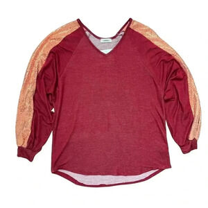 Adora Wine Glittery Sleeve Blouse Size Medium Burgundy Holiday Long Sleeve Knit